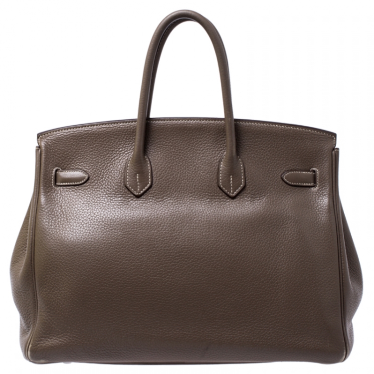 Pre Owned Hermes Taupe Grey Clemence Leather Palladium Hardware Birkin 35 Bag