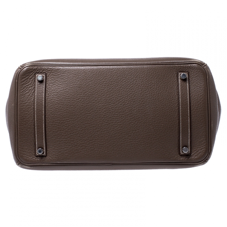 Pre Owned Hermes Taupe Grey Clemence Leather Palladium Hardware Birkin 35 Bag