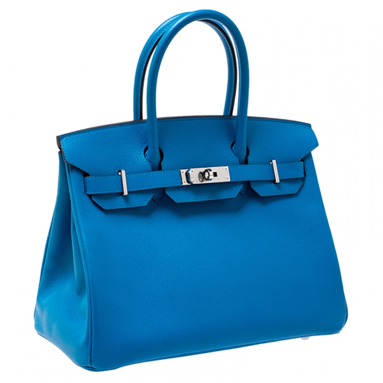 Pre Owned Hermès Bleu Zanzibar Epsom Leather Palladium Hardware Birkin 30 Bag
