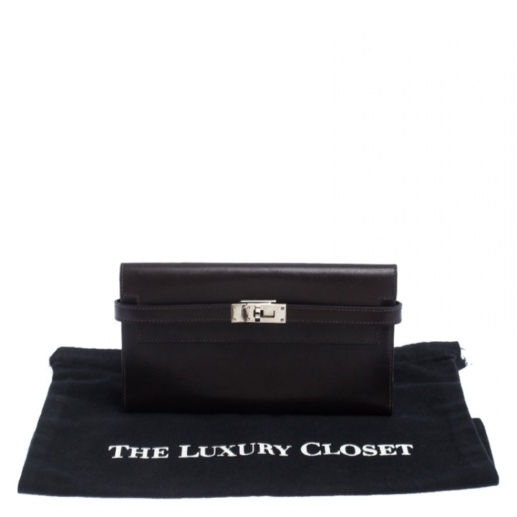 Pre Owned Hermes Chocolat Boxcalf Leather Long Kelly Wallet