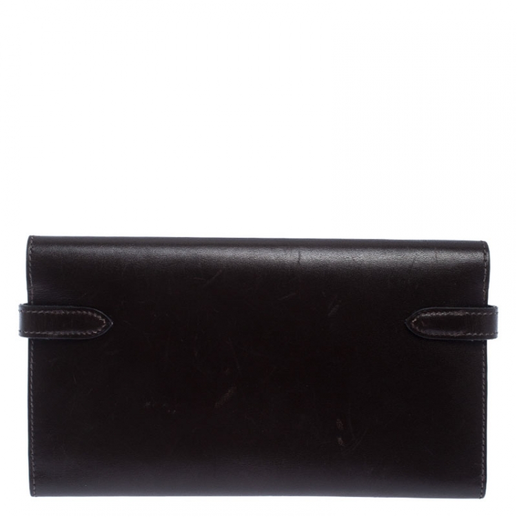 Pre Owned Hermes Chocolat Boxcalf Leather Long Kelly Wallet