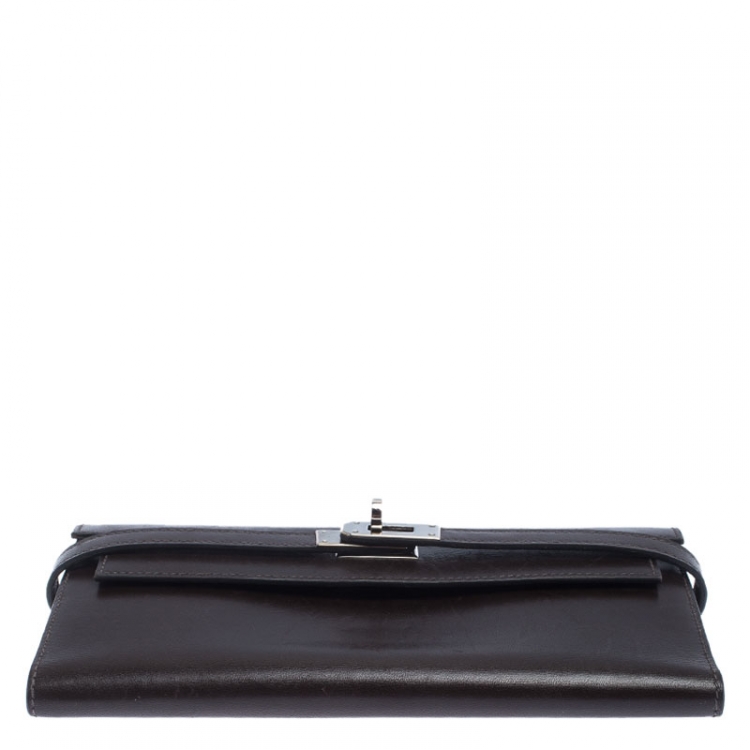 Pre Owned Hermes Chocolat Boxcalf Leather Long Kelly Wallet