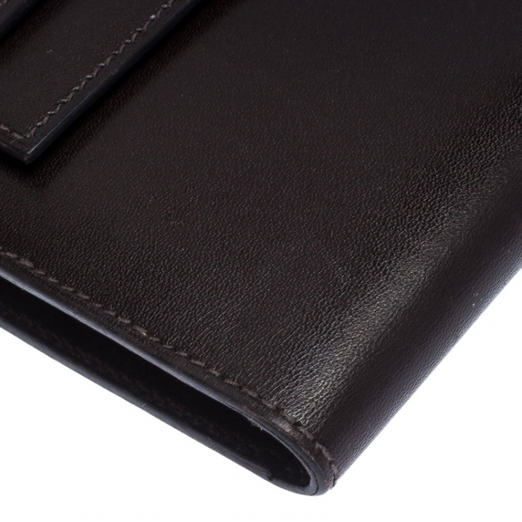 Pre Owned Hermes Chocolat Boxcalf Leather Long Kelly Wallet