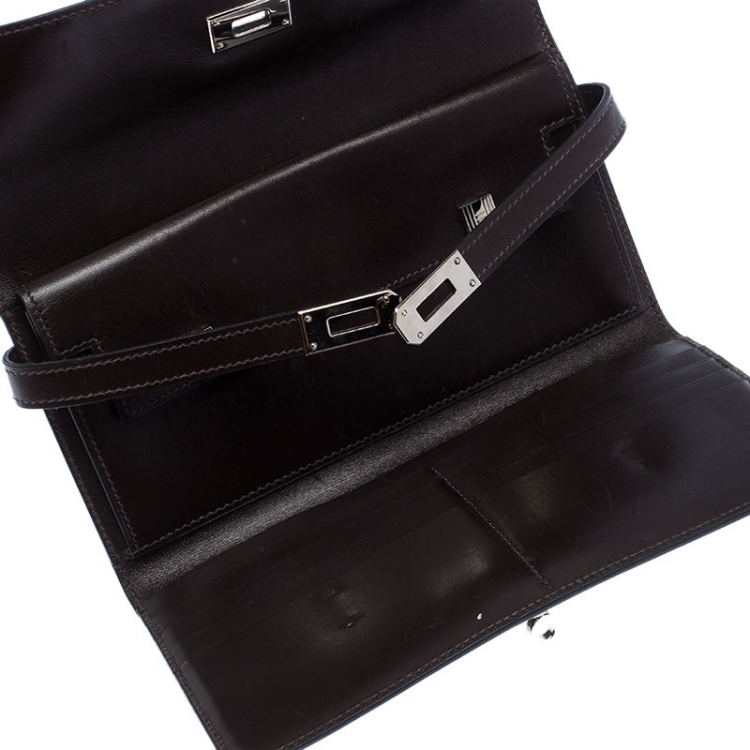 Pre Owned Hermes Chocolat Boxcalf Leather Long Kelly Wallet
