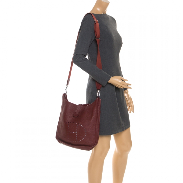 Pre Owned Hermes Bois De Rose Clemence Leather Evelyne III GM Bag