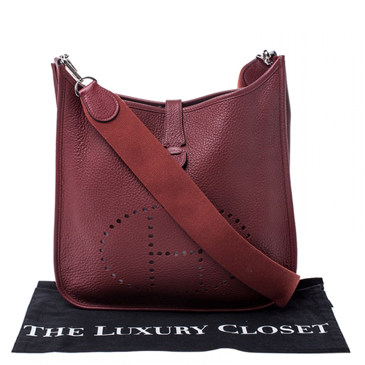 Pre Owned Hermes Bois De Rose Clemence Leather Evelyne III GM Bag