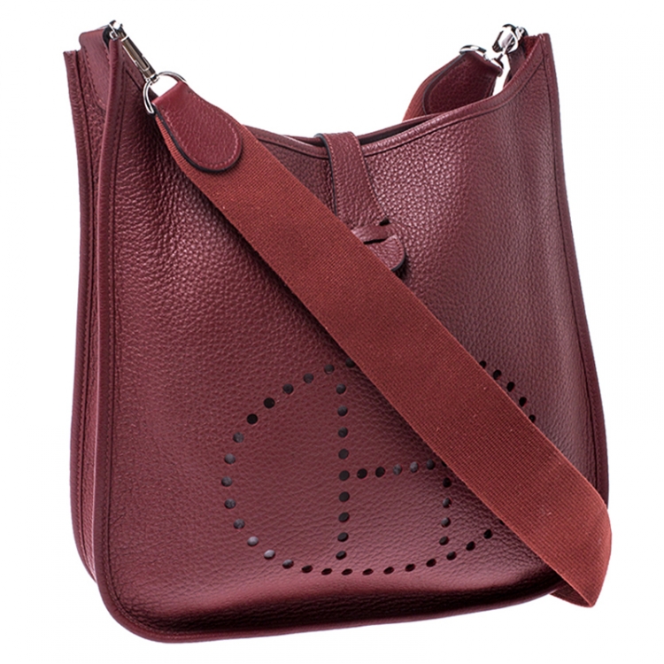 Pre Owned Hermes Bois De Rose Clemence Leather Evelyne III GM Bag