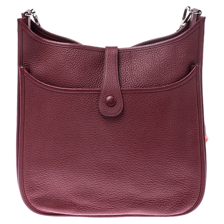 Pre Owned Hermes Bois De Rose Clemence Leather Evelyne III GM Bag