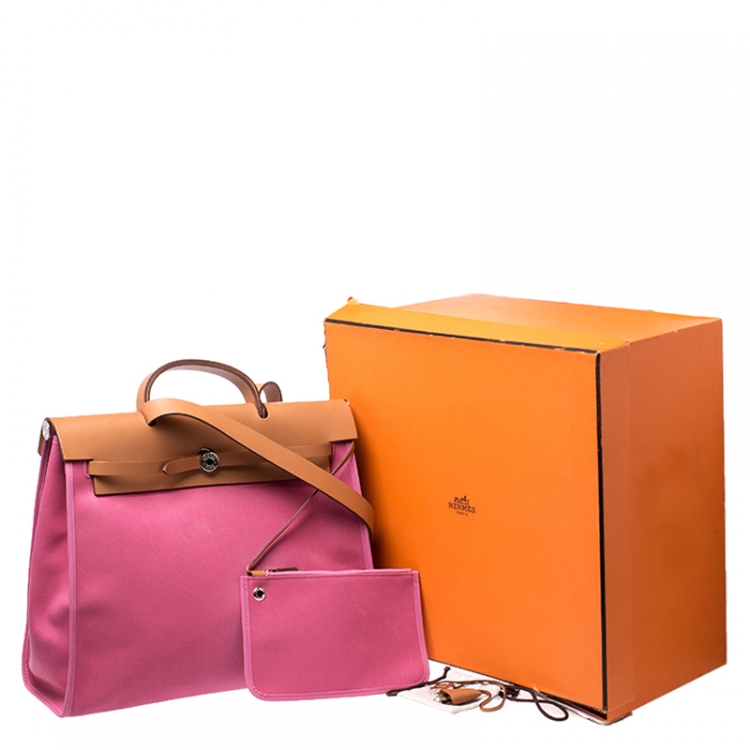 Pre Owned Hermes Rose Lipstick/Natural Canvas and Leather Herbag Zip 39 Bag