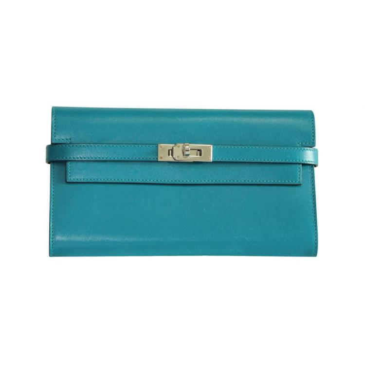 Pre Owned Hermes Blue Leather Classic Kelly Wallet 