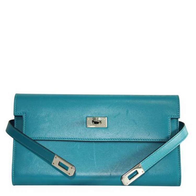 Pre Owned Hermes Blue Leather Classic Kelly Wallet 