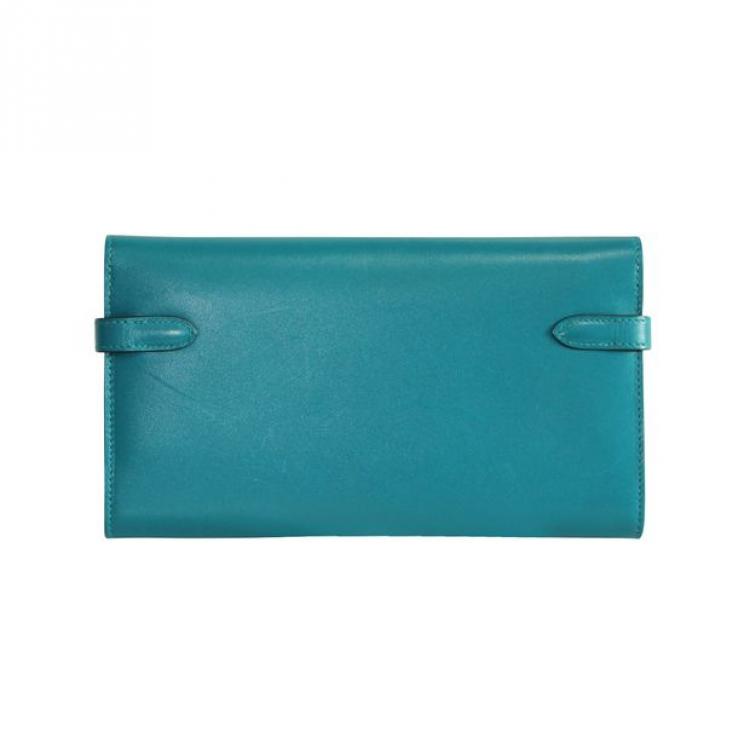 Pre Owned Hermes Blue Leather Classic Kelly Wallet 