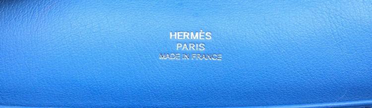 Pre Owned Hermes Blue Box Leather Palladium Hardware Kelly Pochette Bag