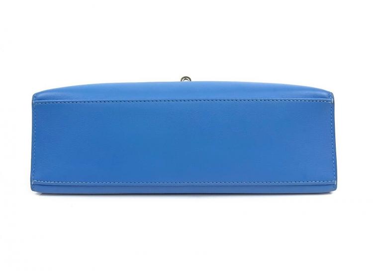 Pre Owned Hermes Blue Box Leather Palladium Hardware Kelly Pochette Bag