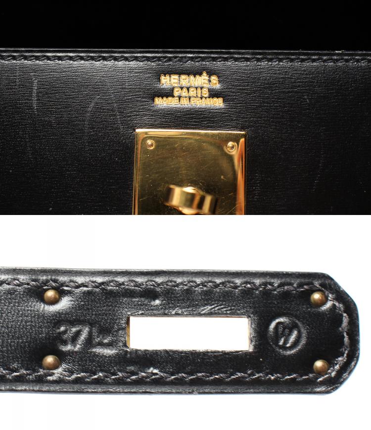 Pre Owned Hermes Black Box Calf Leather Gold Hardware Kelly 32 Bag