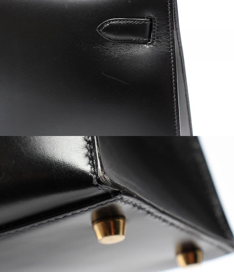 Pre Owned Hermes Black Box Calf Leather Gold Hardware Kelly 32 Bag