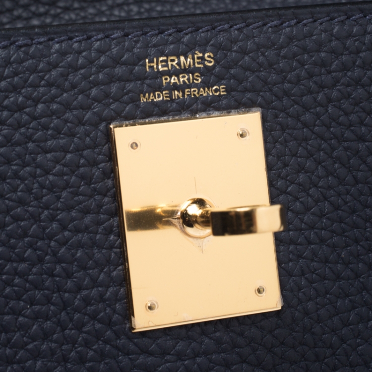 Pre Owned Hermes Indigo Blue Togo Leather Gold Hardware Kelly Retourne 28 Bag