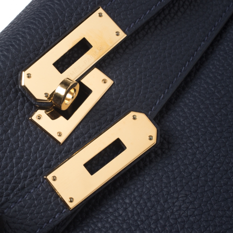 Pre Owned Hermes Indigo Blue Togo Leather Gold Hardware Kelly Retourne 28 Bag