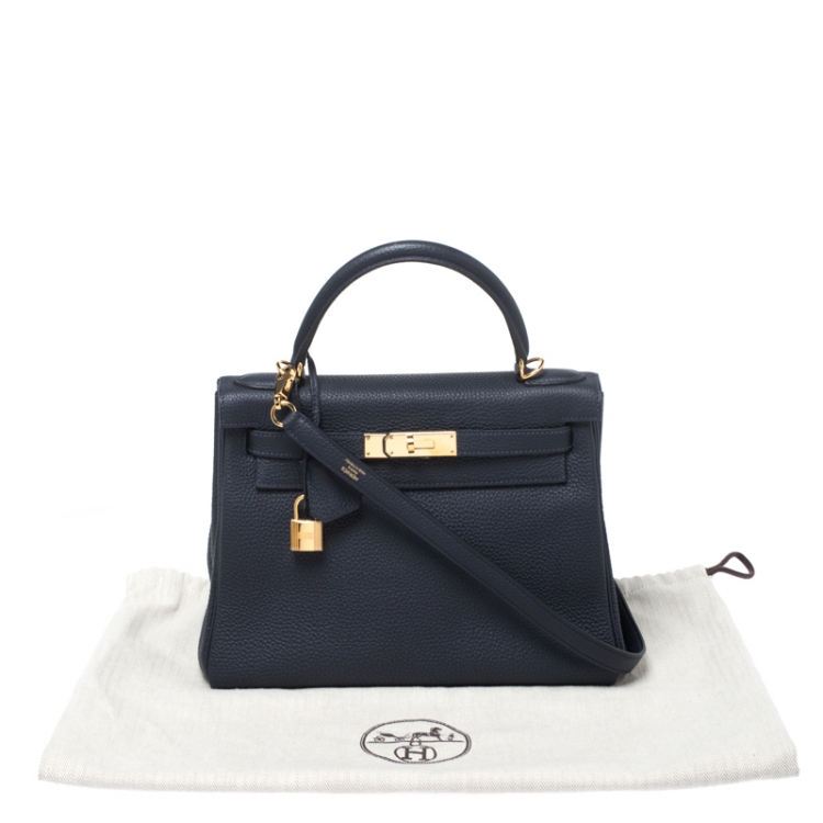 Pre Owned Hermes Indigo Blue Togo Leather Gold Hardware Kelly Retourne 28 Bag