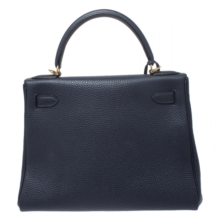 Pre Owned Hermes Indigo Blue Togo Leather Gold Hardware Kelly Retourne 28 Bag