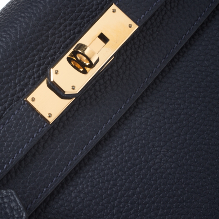 Pre Owned Hermes Indigo Blue Togo Leather Gold Hardware Kelly Retourne 28 Bag