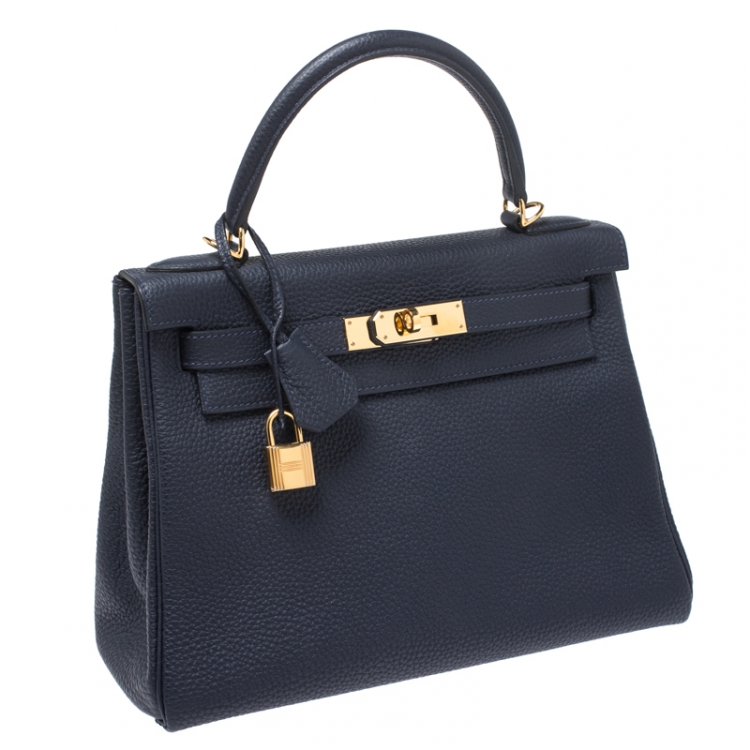 Pre Owned Hermes Indigo Blue Togo Leather Gold Hardware Kelly Retourne 28 Bag