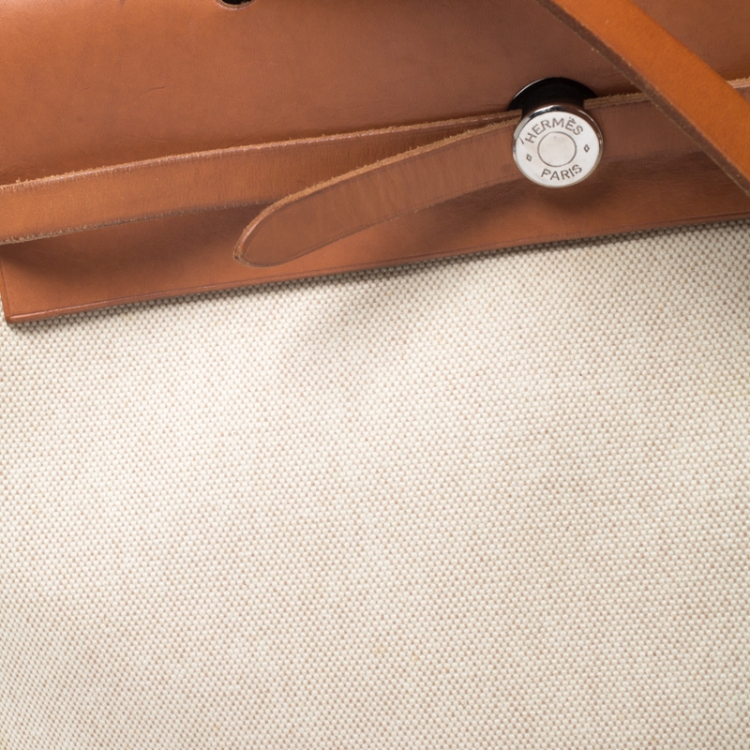 Pre Owned Hermes Beige/Natural Brown Canvas and Leather Herbag 39 bag