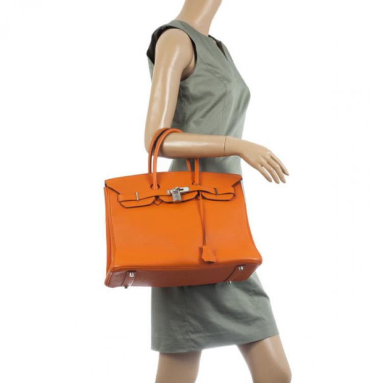 Hermes Orange Togo Leather 35cm Birkin Bag with Palladium Hardware Hermes