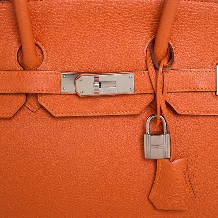 Pre Owned Hermes Orange Togo Leather Palladium Hardware Birkin 35 Bag