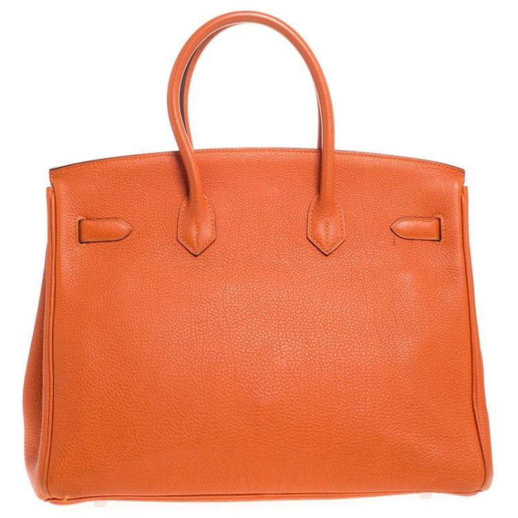 Pre Owned Hermes Orange Togo Leather Palladium Hardware Birkin 35 Bag