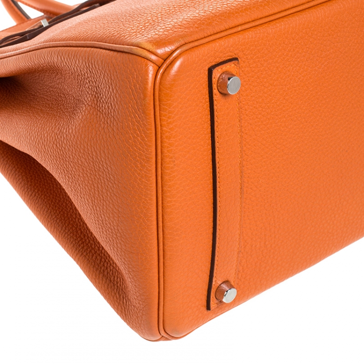 Pre Owned Hermes Orange Togo Leather Palladium Hardware Birkin 35 Bag