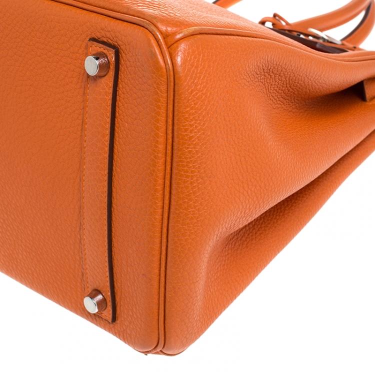 Pre Owned Hermes Orange Togo Leather Palladium Hardware Birkin 35 Bag