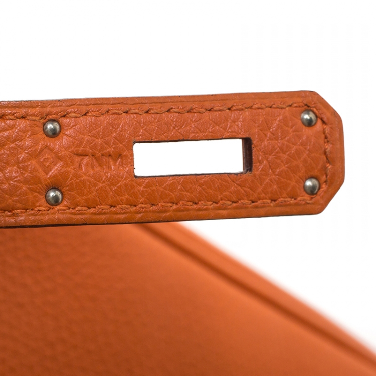 Pre Owned Hermes Orange Togo Leather Palladium Hardware Birkin 35 Bag