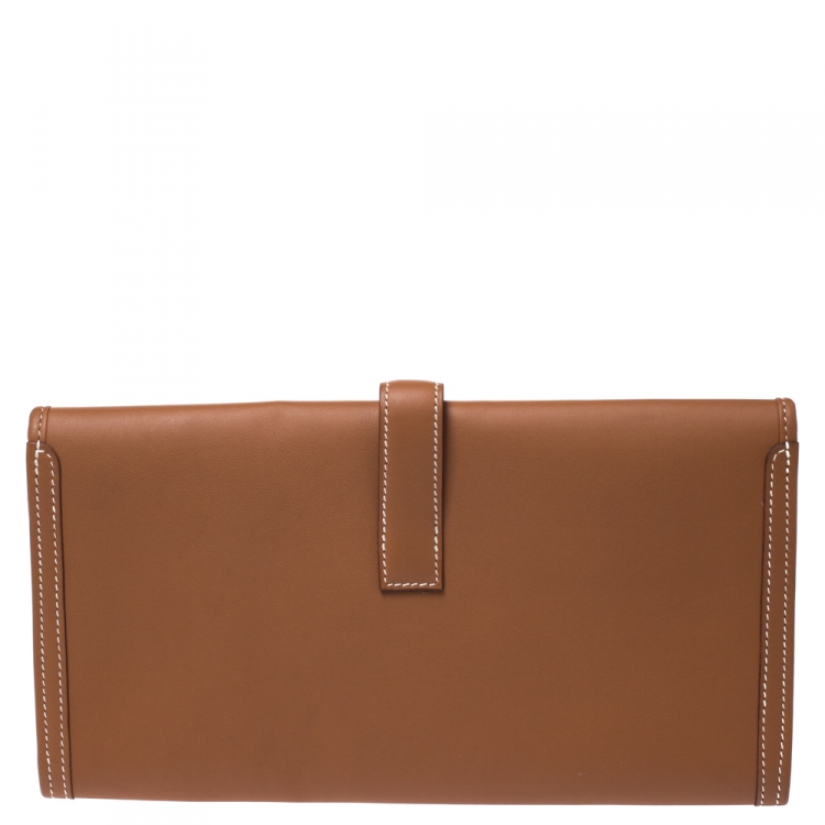 Pre Owned Hermes Gold Swift Leather Elan 29 Jige Clutch