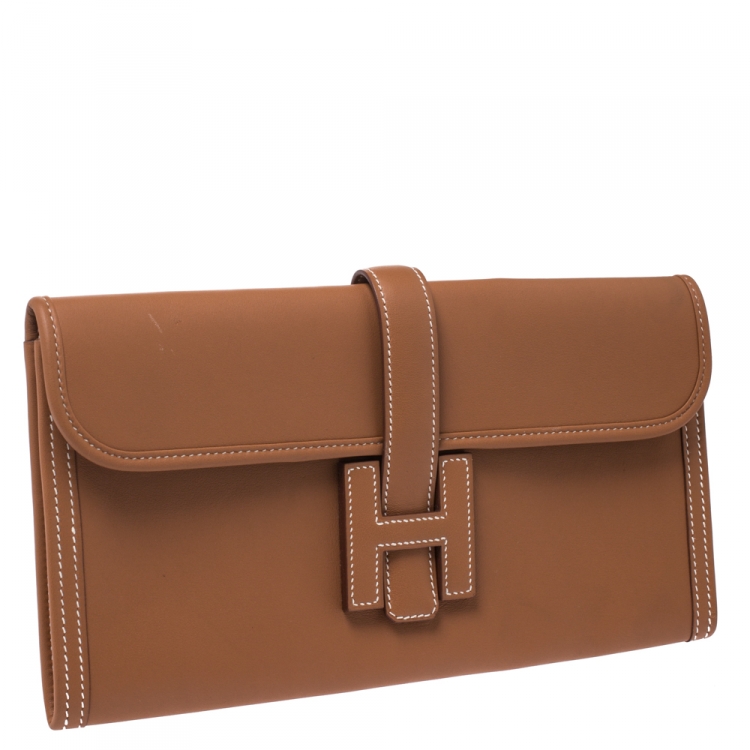 Pre Owned Hermes Gold Swift Leather Elan 29 Jige Clutch