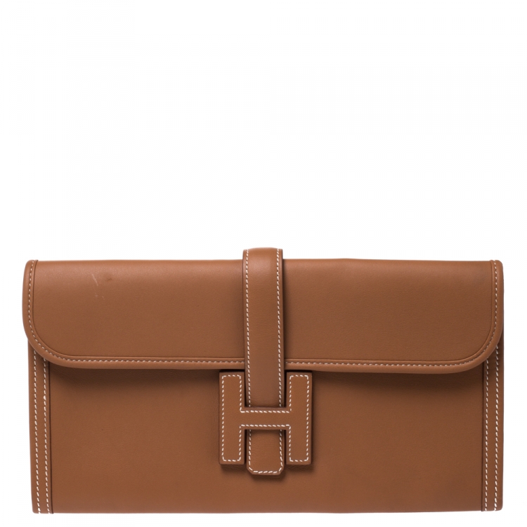 Hermès Chocolate Brown Box Leather Jige PM Clutch – Luxury GoRound