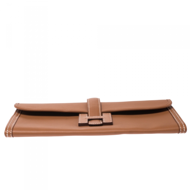 Pre Owned Hermes Gold Swift Leather Elan 29 Jige Clutch