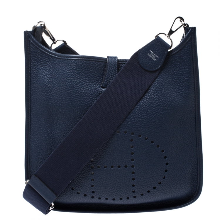 Hermes Evelyne III PM Blue Sapphire Clemence Silver Hardware