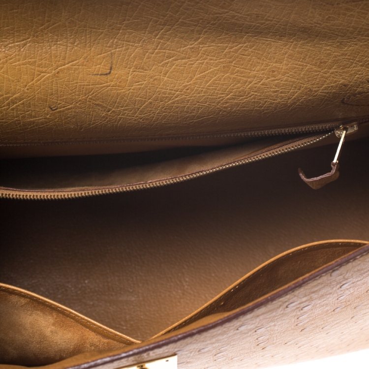 Pre Owned Hermes Natural Ostrich Gold Hardware Kelly Sellier 32 Bag