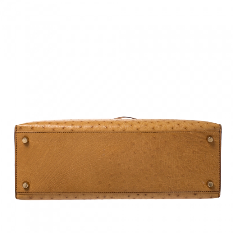 Pre Owned Hermes Natural Ostrich Gold Hardware Kelly Sellier 32 Bag