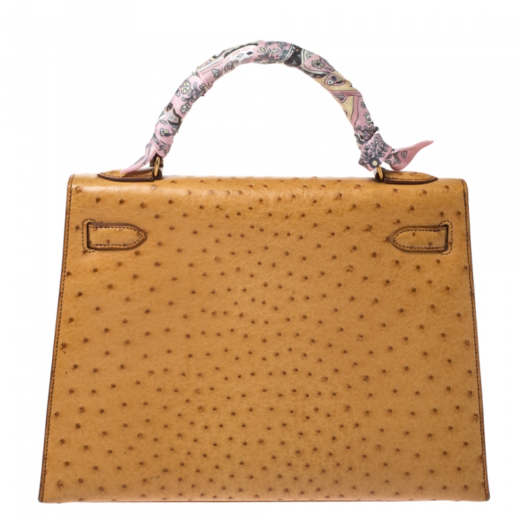 Pre Owned Hermes Natural Ostrich Gold Hardware Kelly Sellier 32 Bag