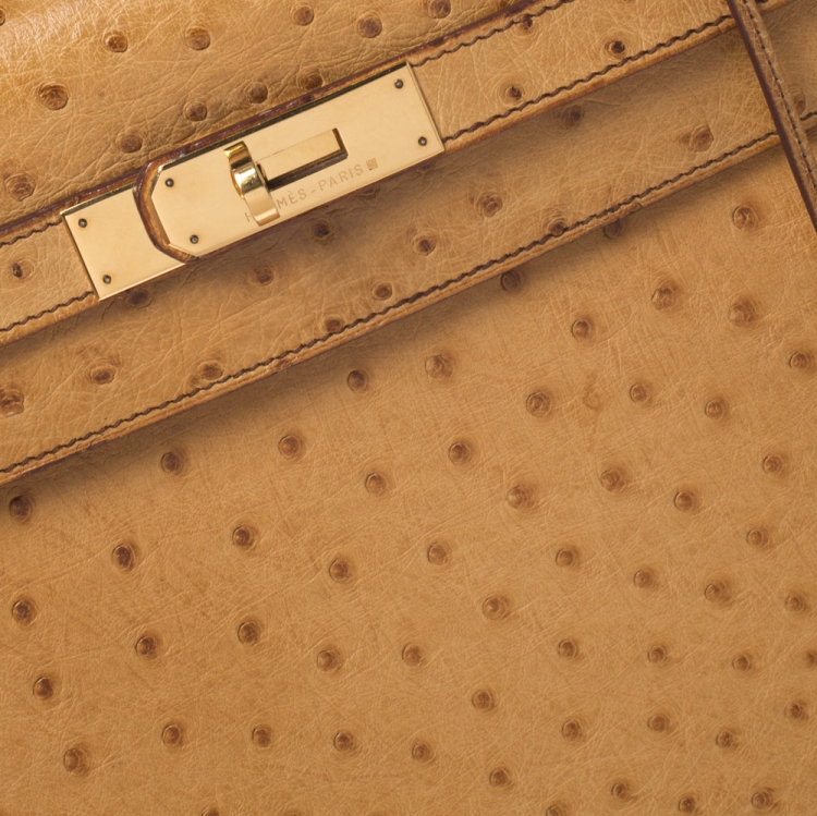 Pre Owned Hermes Natural Ostrich Gold Hardware Kelly Sellier 32 Bag