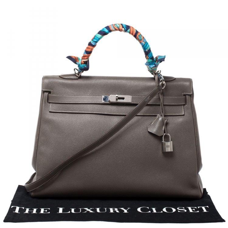 Pre Owned Hermes Taupe Epsom Leather Palladium Hardware Kelly Retourne 35 Bag