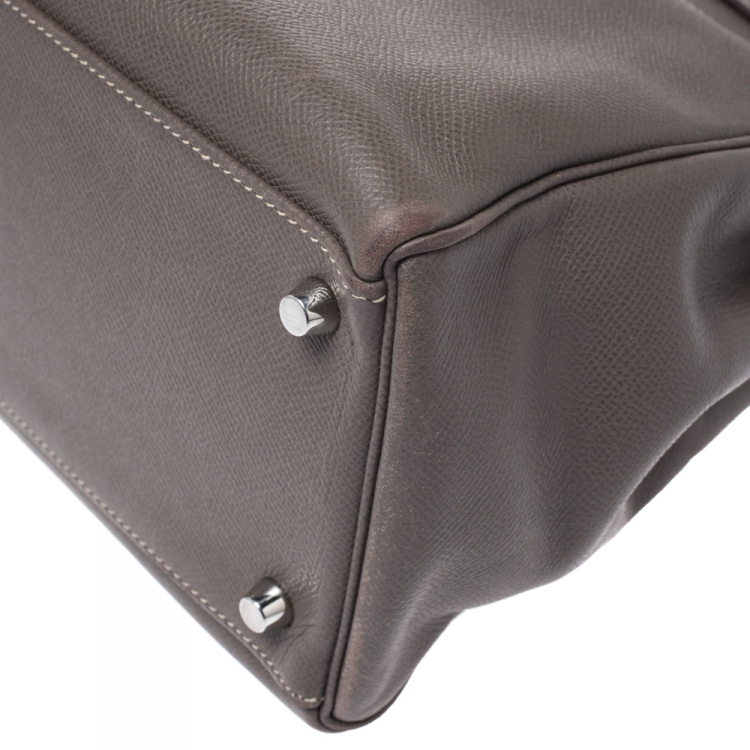 Pre Owned Hermes Taupe Epsom Leather Palladium Hardware Kelly Retourne 35 Bag