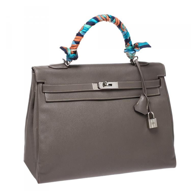 Pre Owned Hermes Taupe Epsom Leather Palladium Hardware Kelly Retourne 35 Bag