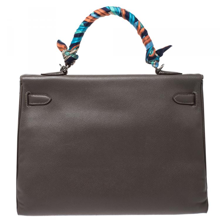 Pre Owned Hermes Taupe Epsom Leather Palladium Hardware Kelly Retourne 35 Bag