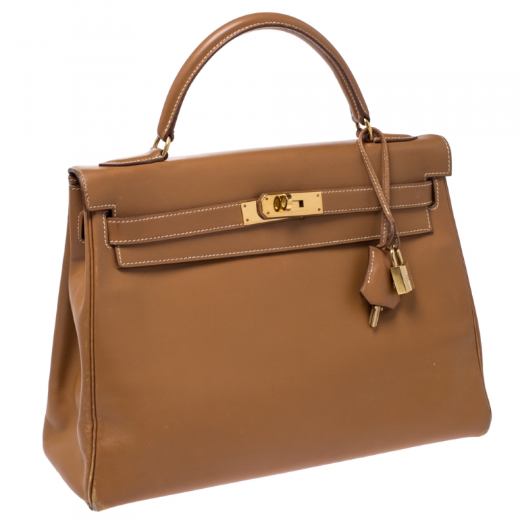 مملوكة مسبقًا Hermes Natural Tadeklat Leather Gold Hardware Kelly Retourne 32 Bag