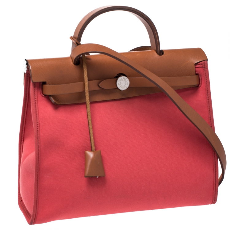 Pre Owned Hermes Bougainvillea/Natural Canvas and Leather Herbag Zip 31 Bag