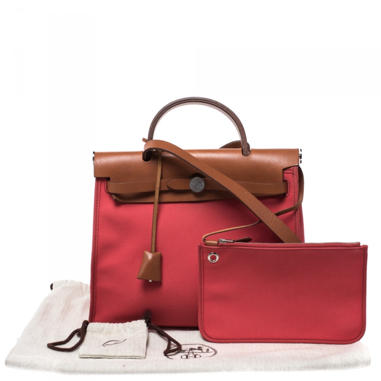 Pre Owned Hermes Bougainvillea/Natural Canvas and Leather Herbag Zip 31 Bag