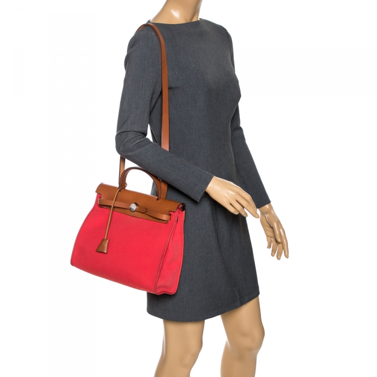 Pre Owned Hermes Bougainvillea/Natural Canvas and Leather Herbag Zip 31 Bag